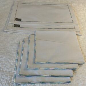 Easter White Linen Placemats with Pastel Trim Napkins Set of 4